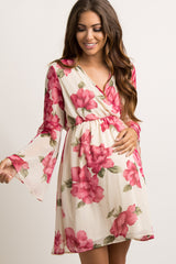 Tall Ivory Floral Chiffon Wrap Maternity Dress