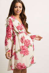 Tall Ivory Floral Chiffon Wrap Maternity Dress