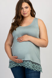 Mint Green Crochet Mesh Trim Plus Maternity Tank Top