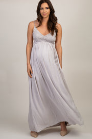 Silver Crochet Front Open Back Maternity Maxi Dress