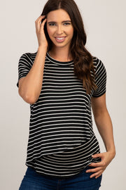 PinkBlush Black Striped Layered Wrap Front Maternity Nursing Top