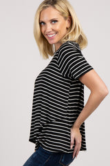 PinkBlush Black Striped Layered Wrap Front Nursing Top