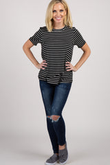 PinkBlush Black Striped Layered Wrap Front Nursing Top