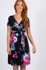 Black Floral Wrap Dress