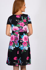 Black Floral Wrap Dress