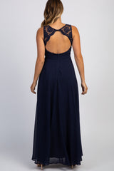 PinkBlush Navy Blue Crochet Sweetheart Maternity Evening Gown