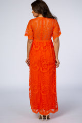 PinkBlush Neon Orange Lace Mesh Overlay Maternity Maxi Dress