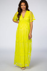 PinkBlush Neon Lime Lace Mesh Overlay Maternity Maxi Dress