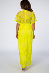 PinkBlush Neon Lime Lace Mesh Overlay Maternity Maxi Dress