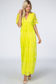 PinkBlush Neon Lime Lace Mesh Overlay Maxi Dress