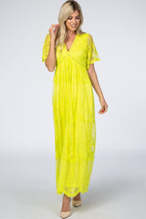 PinkBlush Neon Lime Lace Mesh Overlay Maternity Maxi Dress