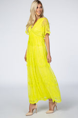 PinkBlush Neon Lime Lace Mesh Overlay Maxi Dress