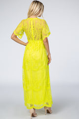 PinkBlush Neon Lime Lace Mesh Overlay Maxi Dress