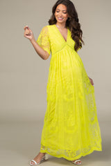 PinkBlush Neon Lime Lace Mesh Overlay Maternity Maxi Dress