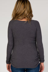 PinkBlush Charcoal Grey Ribbed Knit Ruched Maternity Top