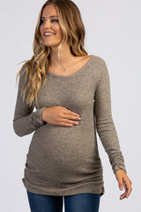 PinkBlush Mocha Ribbed Knit Ruched Maternity Top