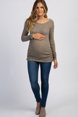 PinkBlush Mocha Ribbed Knit Ruched Maternity Top