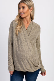 PinkBlush Mocha Knit Draped Wrap V-Neck Maternity Nursing Top