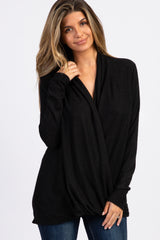 PinkBlush Black Knit Draped Wrap V-Neck Maternity Nursing Top