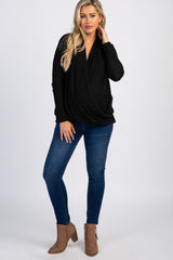 PinkBlush Black Knit Draped Wrap V-Neck Maternity Nursing Top