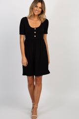 PinkBlush Black Solid Button Front Dress