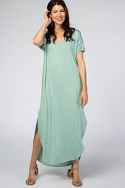 PinkBlush Mint Green Solid Short Sleeve Maxi Dress