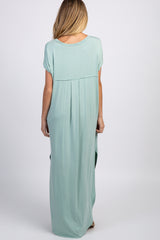 PinkBlush Mint Green Solid Short Sleeve Maternity Maxi Dress