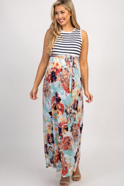 PinkBlush Mint Striped Floral Colorblock Maternity Maxi Dress