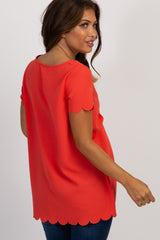 PinkBlush Coral Solid Scalloped Hem Maternity Top