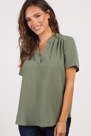 Olive Solid Chiffon V-Neck Top