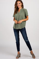 Olive Solid Chiffon V-Neck Top