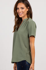 Olive Solid Chiffon V-Neck Top