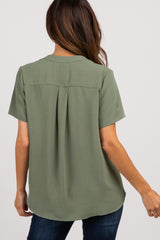 Olive Solid Chiffon V-Neck Top