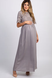 Grey Lace Top Maternity Maxi Dress