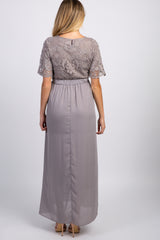 Grey Lace Top Maternity Maxi Dress