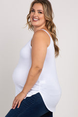 White Solid Sleeveless Plus Maternity Tank Top