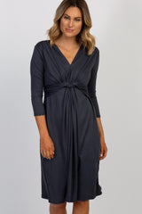 Charcoal Twist Front 3/4 Sleeve Dress