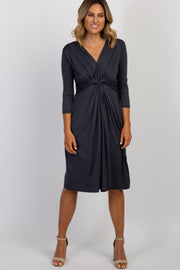 Charcoal Twist Front 3/4 Sleeve Dress