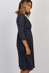 Charcoal Twist Front 3/4 Sleeve Dress