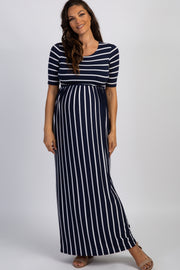 PinkBlush Navy Blue Striped Half Sleeve Maternity Maxi Dress