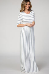 PinkBlush Heather Grey Striped Half Sleeve Maternity Maxi Dress