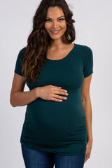 Forest Green Basic Fitted Short Sleeve Maternity Top