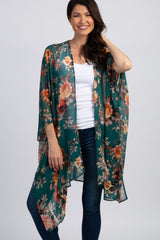 PinkBlush Green Floral Chiffon Draped Front Cover Up