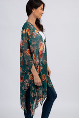 PinkBlush Green Floral Chiffon Draped Front Cover Up