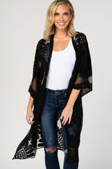 Black Lace Mesh 3/4 Sleeve Cover Up