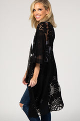 Black Lace Mesh 3/4 Sleeve Cover Up