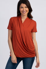 PinkBlush Rust Pleated Wrap Accent Maternity/Nursing Top