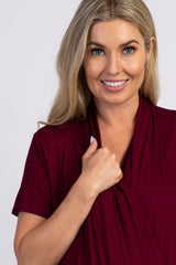 PinkBlush Burgundy Pleated Wrap Accent Maternity/Nursing Top