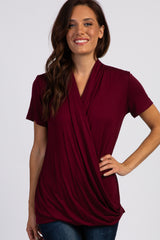 PinkBlush Burgundy Pleated Wrap Accent Maternity/Nursing Top