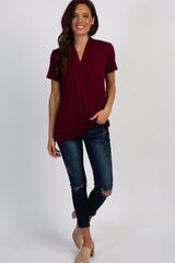 PinkBlush Burgundy Pleated Wrap Accent Nursing Top